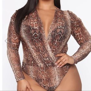 Snake Your Time Surplice Bodysuit - Brown/combo